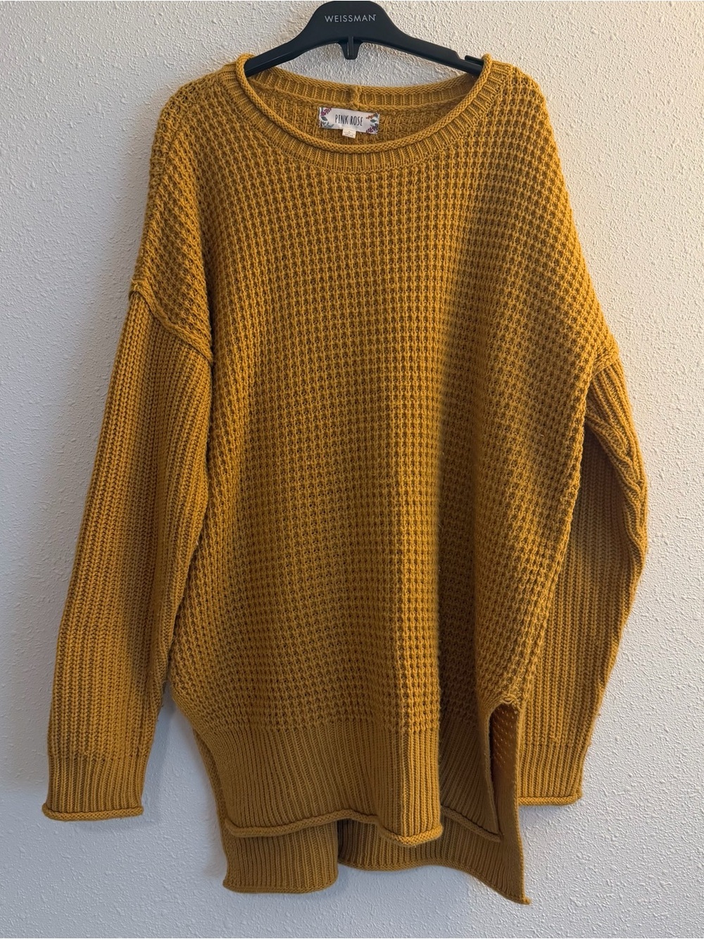Pink Rose Mustard Waffle Knit Scoop-Neck Sweater